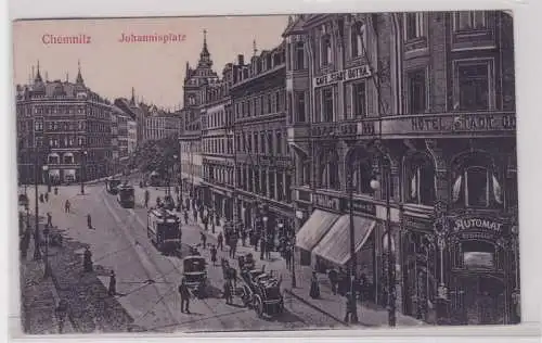 89004 Ak Chemnitz Johannisplatz mit Strassenbahnen 1908