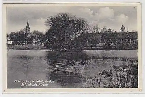 62374 Ak Schmorkau bei Königsbrück Schloß mit Kirche um 1930