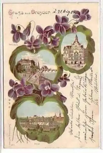 40267 Blumen Ak Lithographie Gruß aus Dresden 1904