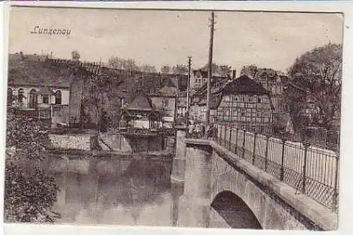 36480 Ak Lunzenau Ortsansicht mit Brücke 1907