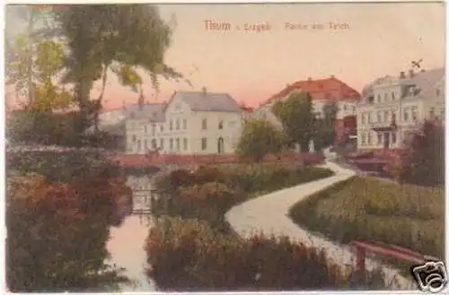 29665 Ak Thum im Erzgebirge Partie am Teich 1911