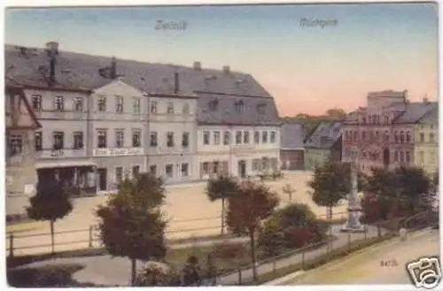 20394 Ak Zwönitz Marktplatz mit Hotel blauer Engel 1910