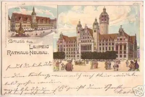 16659 Litho Gruss aus Leipzig Rathaus-Neubau 1899