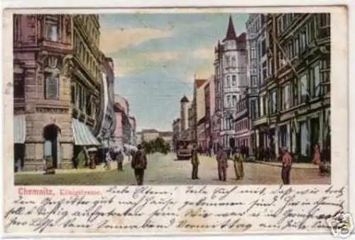 09296 Ak Chemnitz Königstrasse mit Strassenbahn 1906