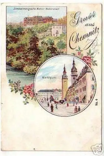 08052 Ak Lithographie Gruß aus Chemnitz Heilanstalt1900