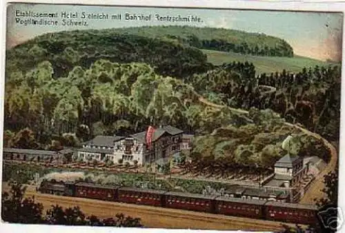 09465 Ak Etablissement Hotel Steinicht mit Bahnhof 1916