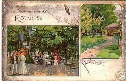 schöne Ak Gruss aus der Obstweinschänke Rötha 1908