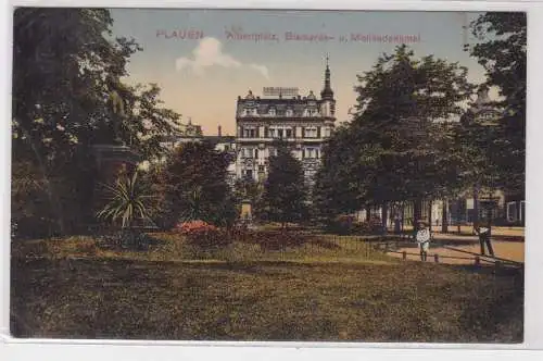 89008 Feldpost Ak Plauen Albertplatz, Bismarck- & Moltkedenkmal 1916