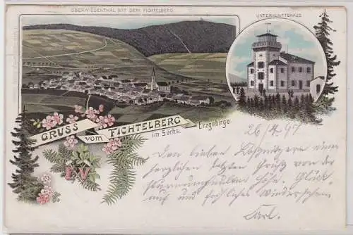 89773 Ak Lithographie Gruß vom Fichtelberg im sächs. Erzgebirge 1897