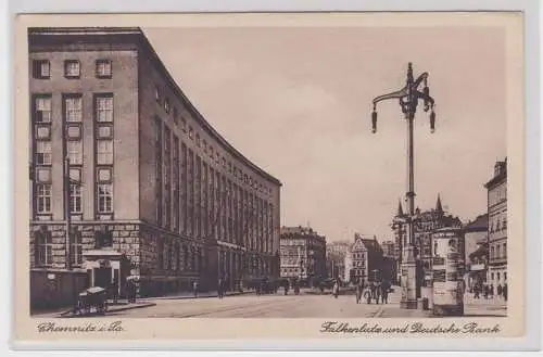 88527 Ak Chemnitz in Sa. Falkenplatz und deutsche Bank 1931