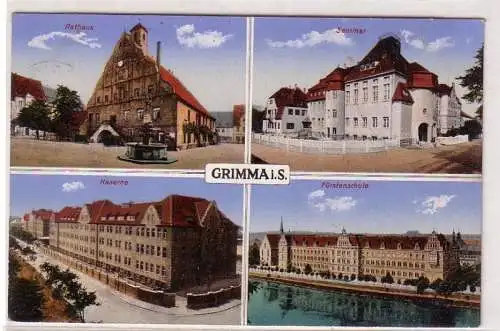 68213 Feldpost Ak Grimma Kaserne, Seminar, Fürstenschule und Rathaus 1917