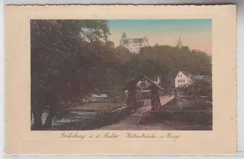 68564 Ak Rochsburg an der Mulde Kettenbrücke und Burg und Hotel um 1930