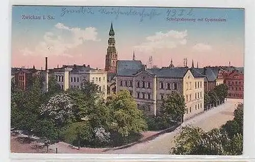 63571 Ak Zwickau in Sachsen Schulgraben mit Gymnasium 1914