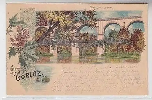 64016 Ak Lithographie Gruß aus Görlitz Viaduct mit Laufsteg 1900