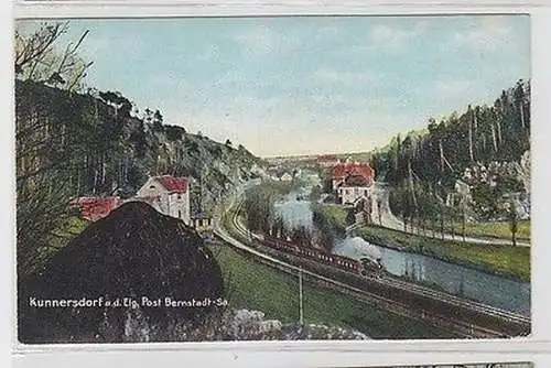 64422 Ak Kunnersdorf auf dem Eigen bei Bernstadt in Sachsen Bahnlinie 1908