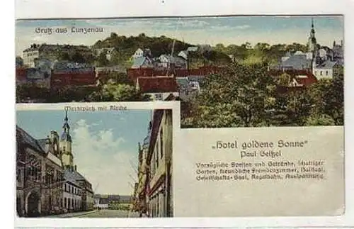 37198 Ak Gruß aus Lunzenau Hotel goldene Sonne 1925