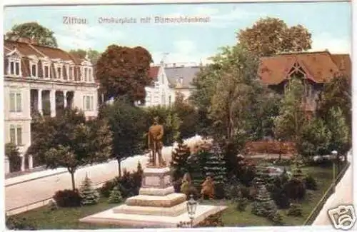 25644 Ak Zittau Ottokarplatz mit Denkmal 1912