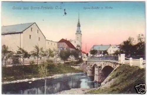 20298 Ak Gruss aus Gross-Postwitz Spree-Brücke 1914