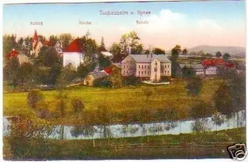 20276 Ak Taubenheim a.Spree Kirche und Schule 1929