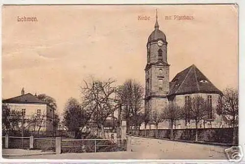 17239 Ak Lohmen Kirche mit Pfarrhaus 1914