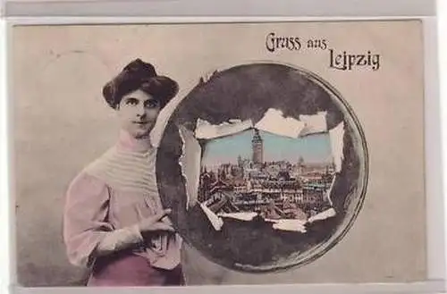 14/22 Dame mit Spiegel Ak Gruß aus Leipzig 1908