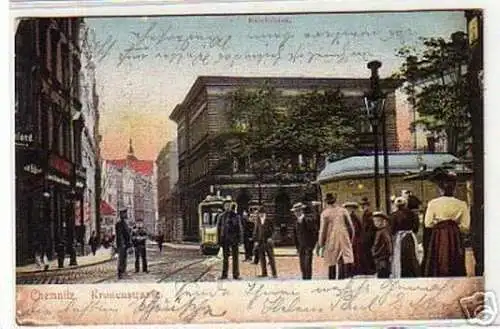 15163 Ak Chemnitz Kronenstraße mit Straßenbahn 1905