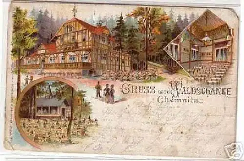 09700 Ak Lithographie Gruß aus Chemnitz Waldschänke