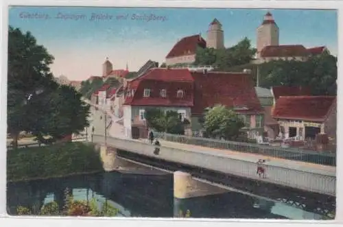 96224 Feldpost Ak Eilenburg Leipziger Brücke und Schloßberg 1918