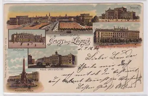 90015 Ak Lithographie Gruß aus Leipzig Stadtansichten 1899