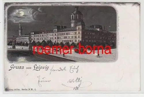 74796 Mondschein Ak Lithographie Gruss aus Leipzig Schloß Pleissenburg 1898