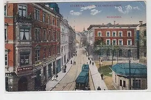 64255 Ak Chemnitz Blick in die Kronenstraße Reichsbank 1917