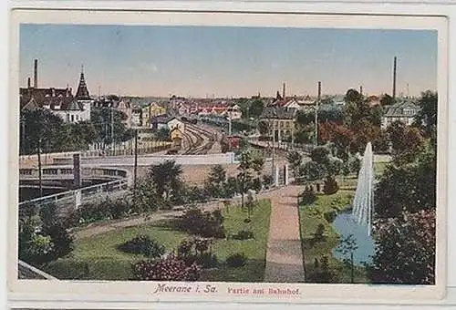 64626 Ak Meerane in Sachsen Partie am Bahnhof 1926