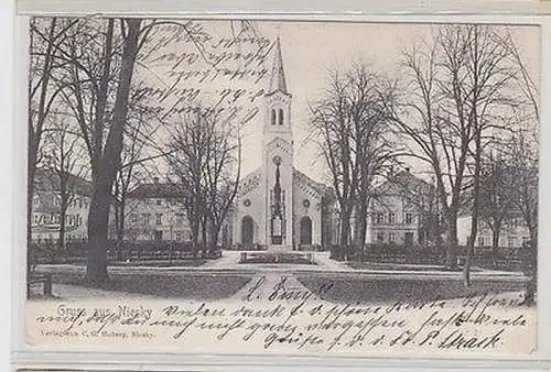 66050 Ak Gruß aus Niesky Kirche 1904