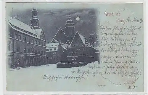 63625 Mondscheinkarte Gruss aus Pirna Winterlandschaft 1898