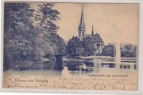 7/19 Ak Gruß aus Leipzig Lutherkirche Johannapark 1899