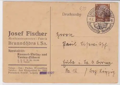 62153 Reklame AK Josef Fischer Musikinstrumenten-Fabrik Brunndöbra 1939