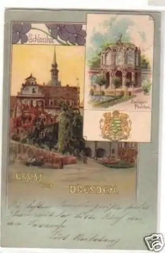 34452 Ak Lithographie Gruß aus Dresden Schlosshof 1901