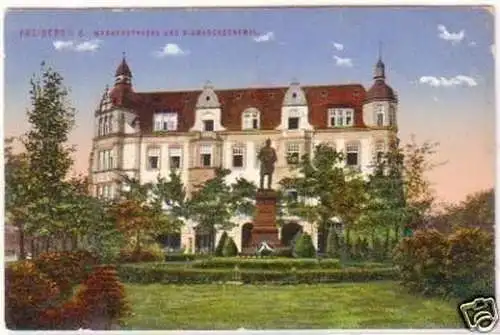 25694 Ak Freiberg Wernerstraße & Bismarckdenkmal 1916