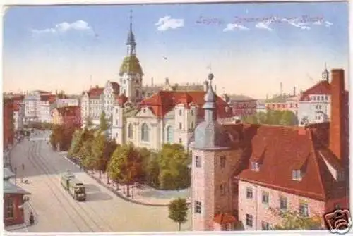 25048 Ak Leipzig Johannisplatz mit Kirche 1917