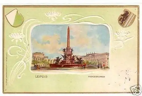 22072 Präge Ak Leipzig Mendebrunnen 1913