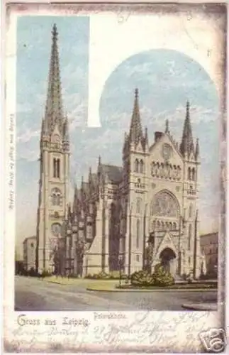 16684 Ak Gruss aus Leipzig Peterskirche 1901