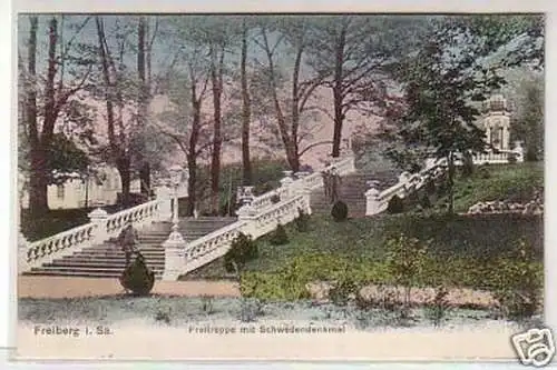 12366 Ak Freiberg Freitreppe mit Schwedendenkmal 1907