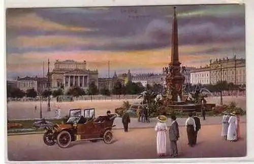 10/57 Ak Leipzig Auto auf dem Augustusplatz um 1910