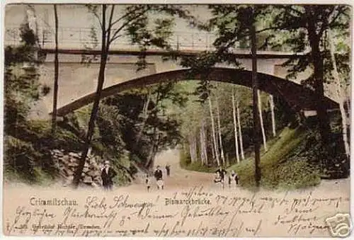 07744 Ak Crimmitschau Bismarckbrücke um 1905