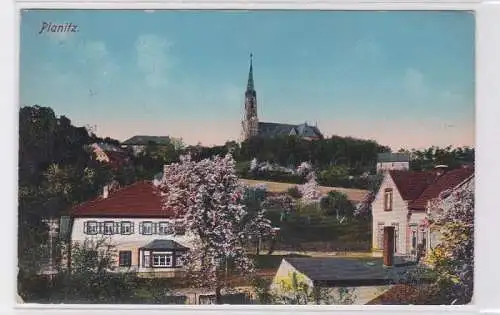 93519 AK Planitz - Ortsansicht mit Kirche 1912