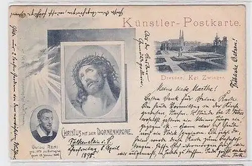 63139 Künstler-Postkarte Dresden Kgl. Zwinger und Christus mit Dornenkrone 1898