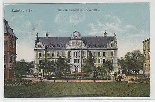 64852 Ak Zwickau i. Sa. Kaiserl. Postamt mit Albertplatz 1912