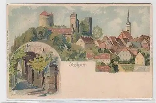 64017 Künstler Ak Lithographie Stolpen um 1900