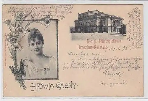 63142 Dresden-Neustadt Kgl. Schauspielhaus + Porträt Hedwig Gasny 1898