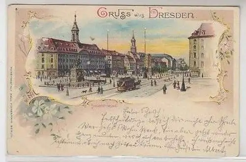 59415 Ak Lithographie Gruß aus Dresden Hauptstrasse mit Verkehr 1900